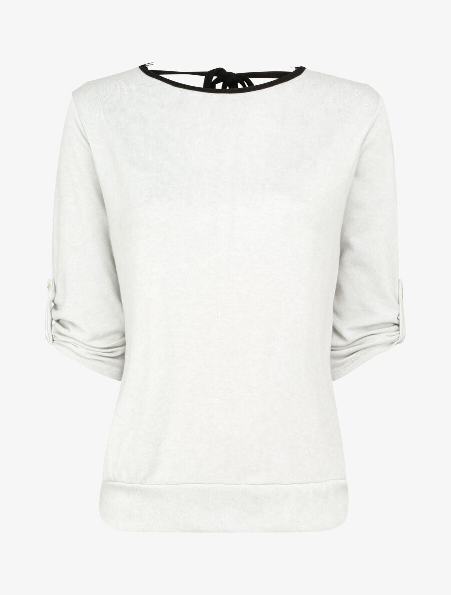 Pull fin à dos ouvert à détail dentelle - Gris clair - 4