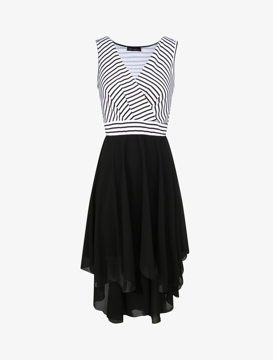 Robe patineuse rayée asymétrique à col cache-coeur - Noir - 1