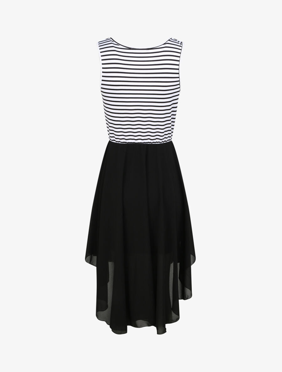 Robe patineuse rayée asymétrique à col cache-coeur - Noir - 2