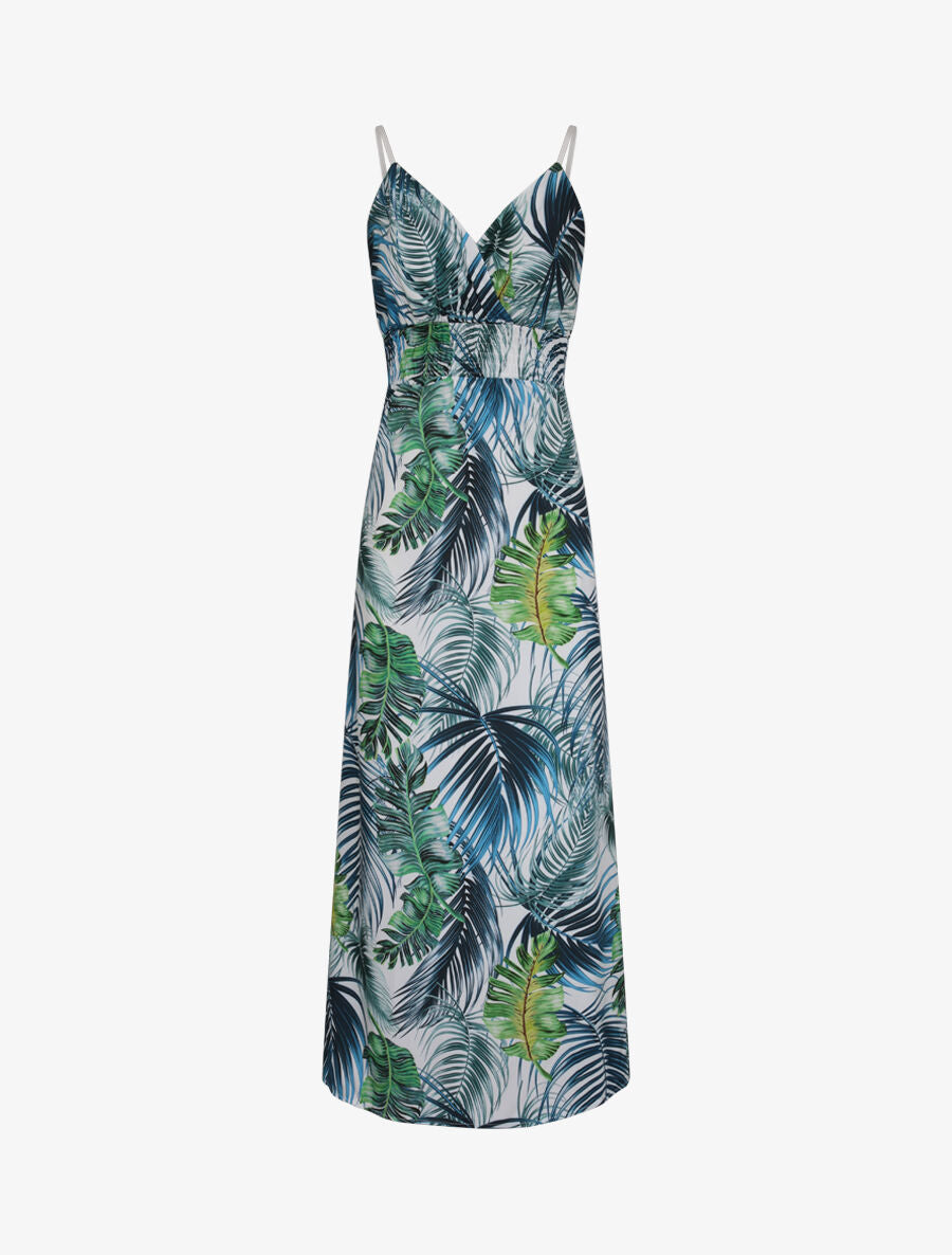 Robe longue cache-coeur à imprimé fleurs tropicales - Blanc - 1