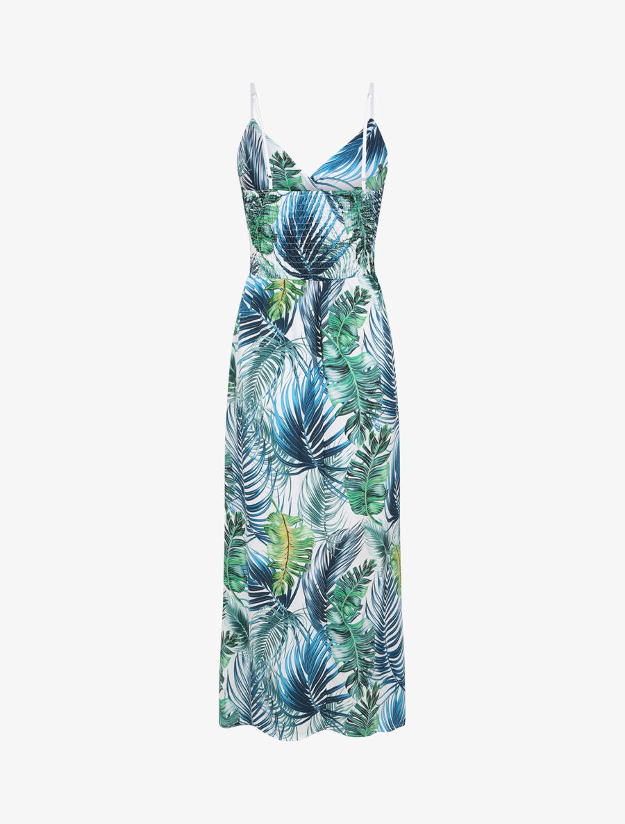 Robe longue cache-coeur à imprimé fleurs tropicales - Blanc - 2