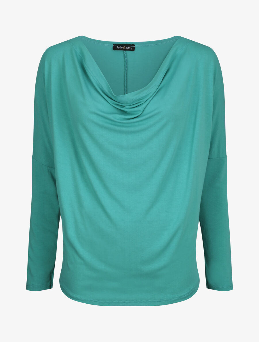 Top oversize uni à col bénitier - Turquoise - 1