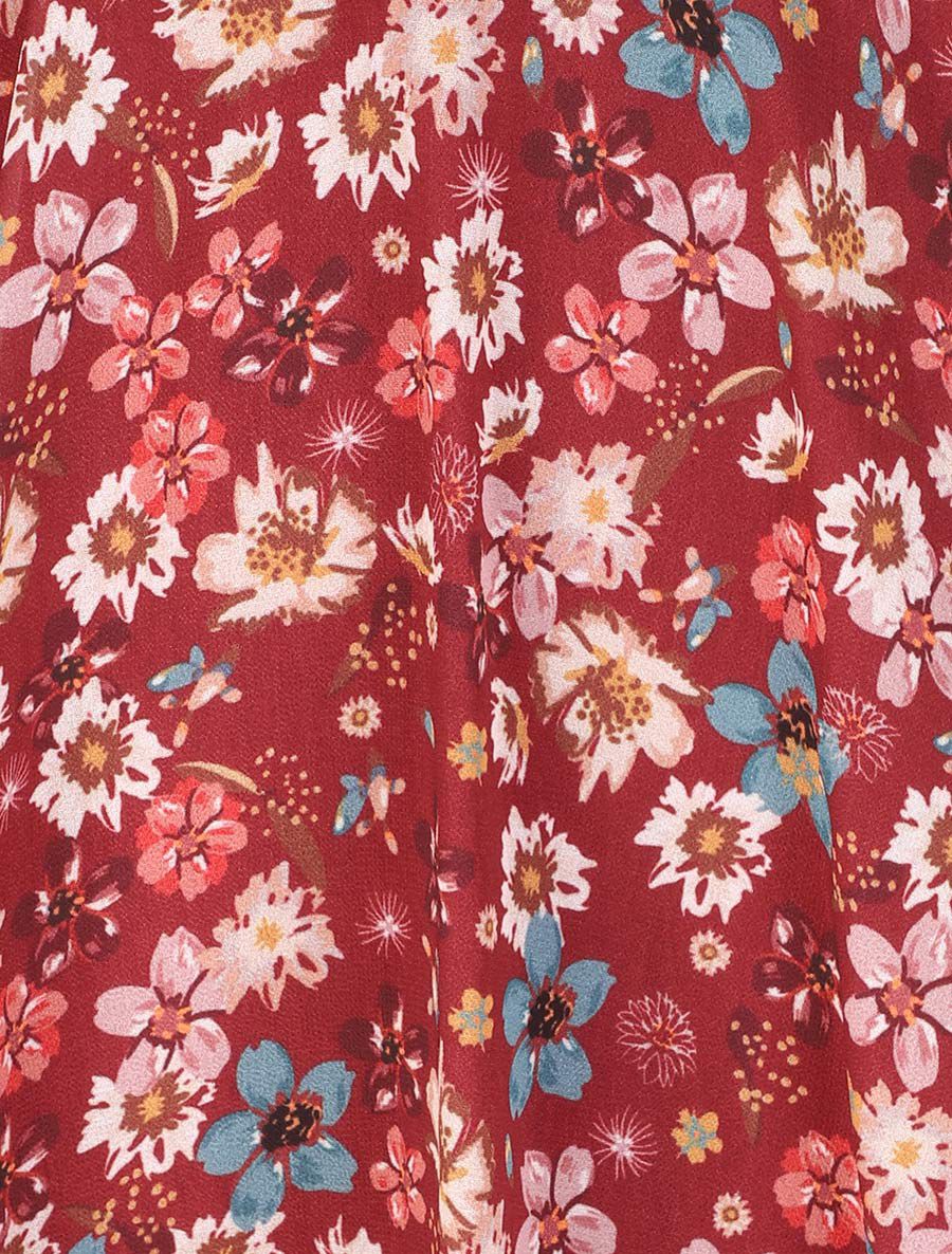 Robe à imprimé fleurs printanières - Bordeaux - 3