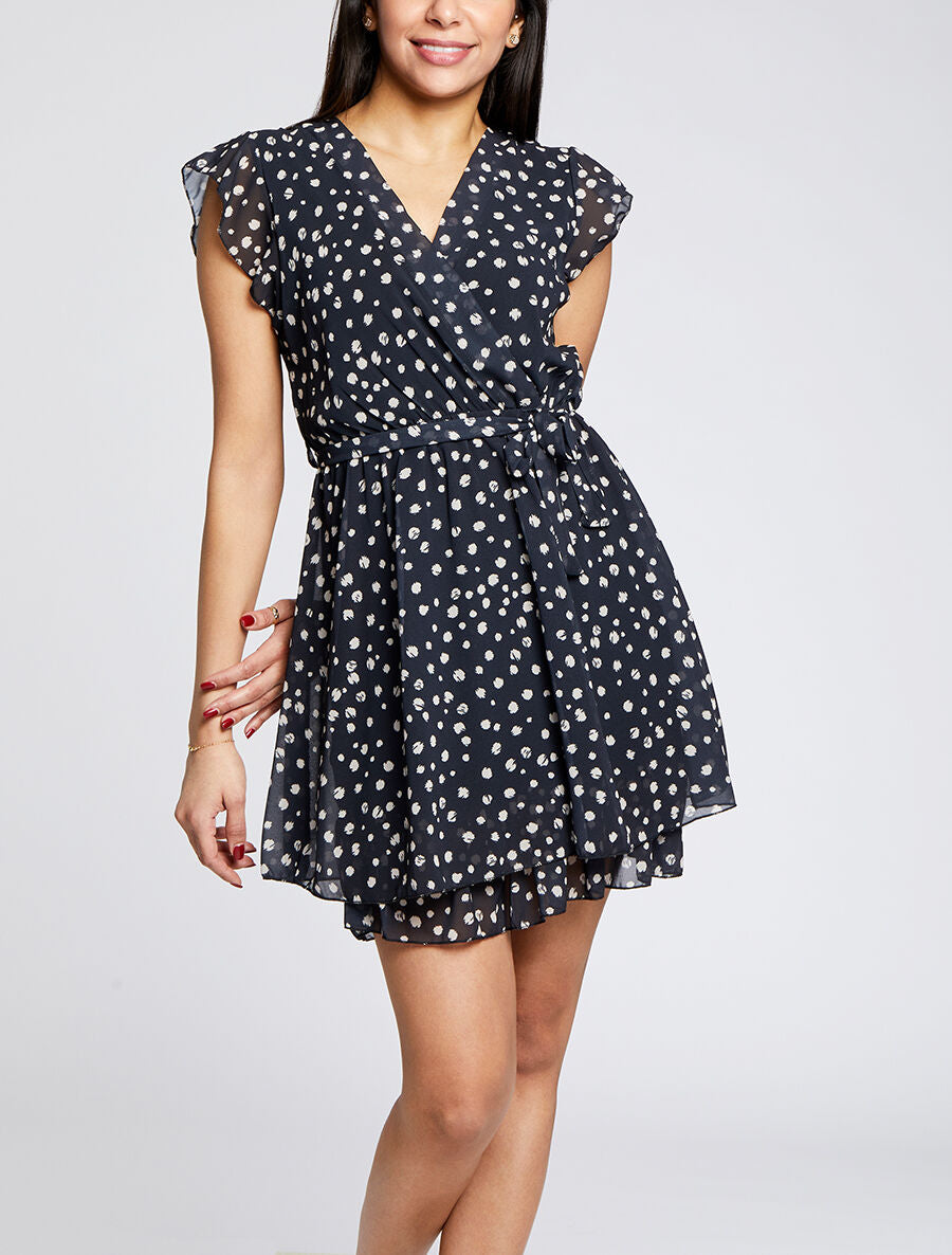 Robe en voile à imprimé moucheté - Noir - 4