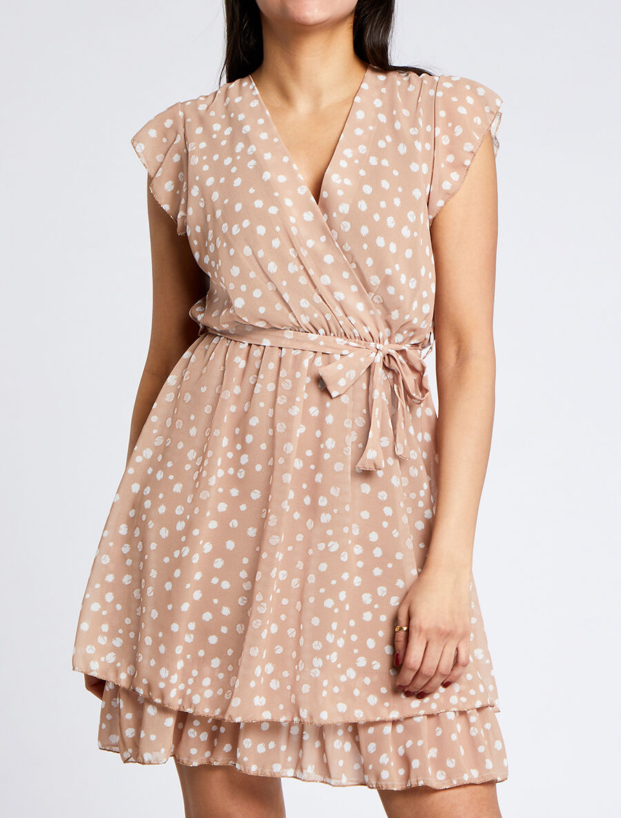 Robe en voile à imprimé moucheté - Camel - 4