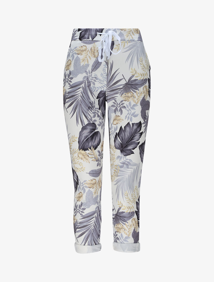 Pantalon imprimé jungle à taille élastiquée - Gris - 1