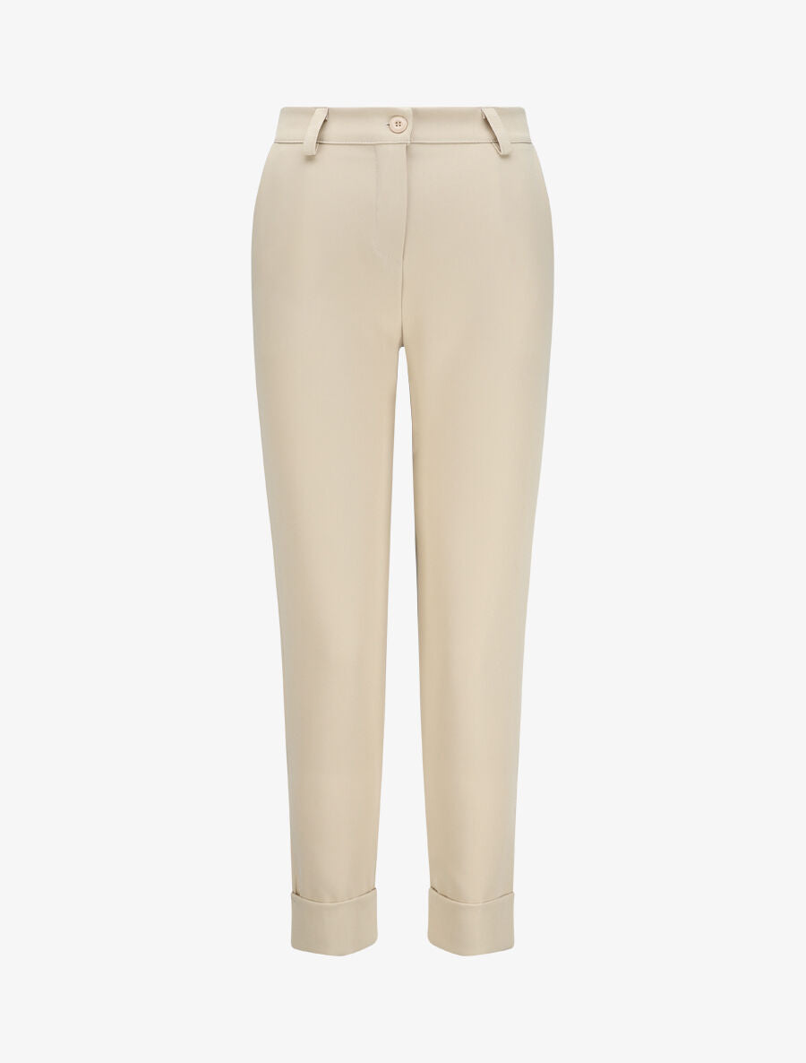 Pantalon uni à revers - Beige - 4