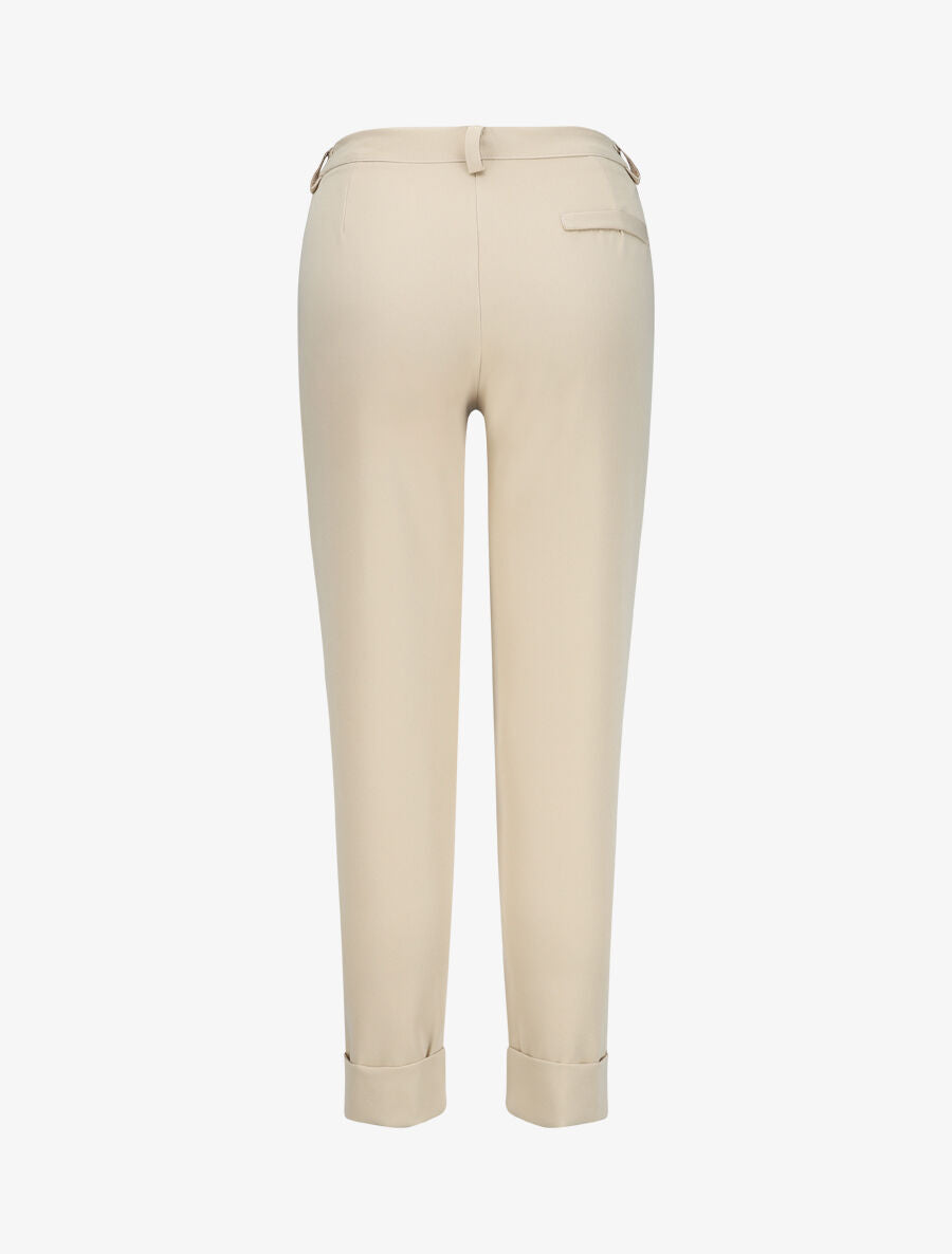 Pantalon uni à revers - Beige - 2