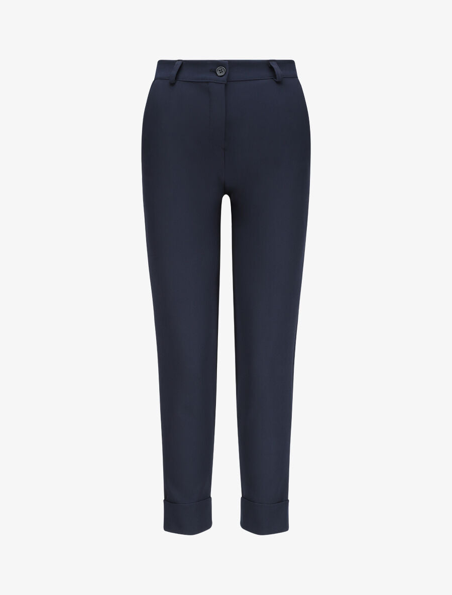 Pantalon uni à revers - Marine - 4