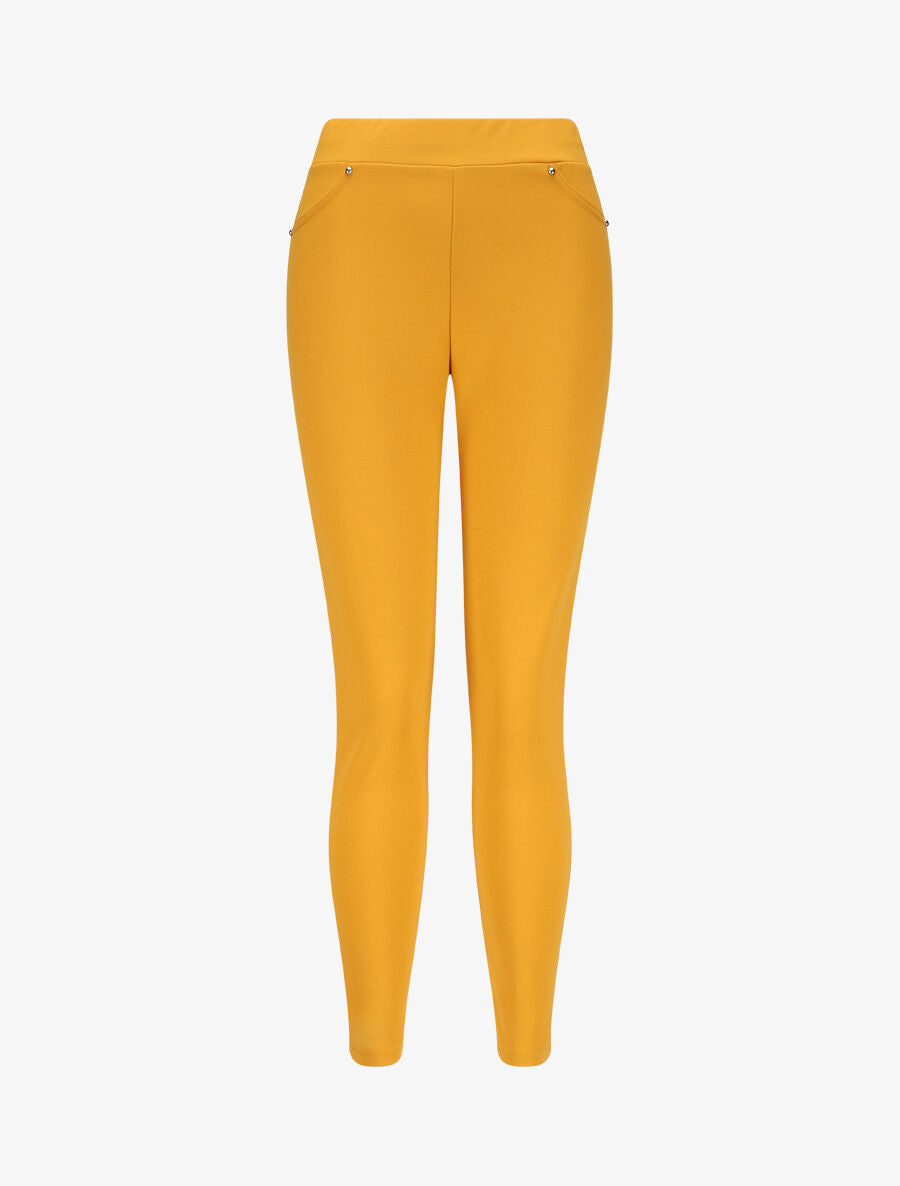 Pantalon slim à taille élastiquée - Jaune moutarde - 4