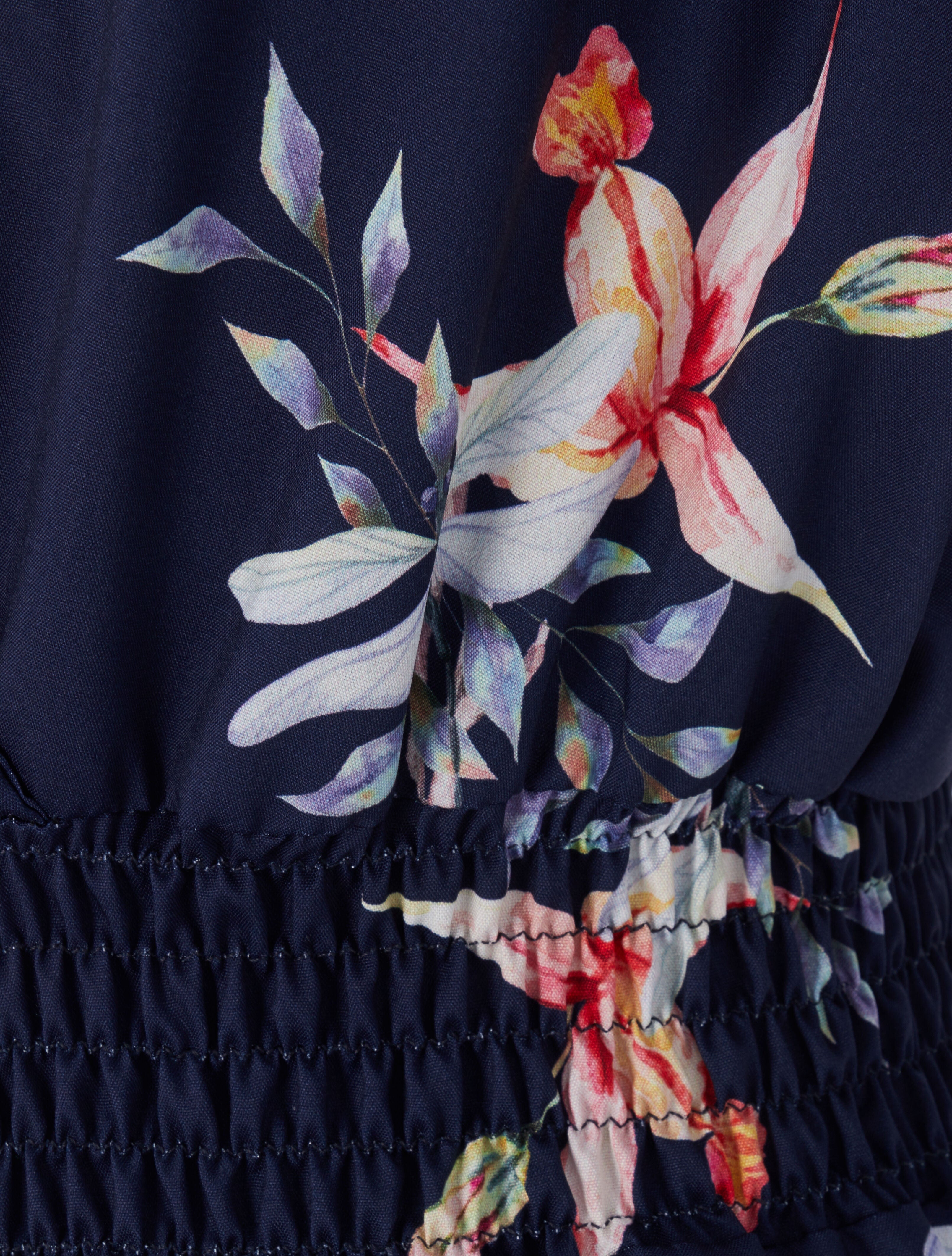 Robe longue imprimé fleurs de printemps à manches papillon - Marine - 3