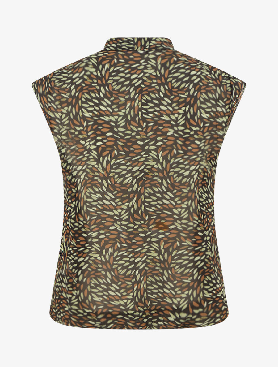 Top sans manches imprimé feuilles stylisées - Noir - 2