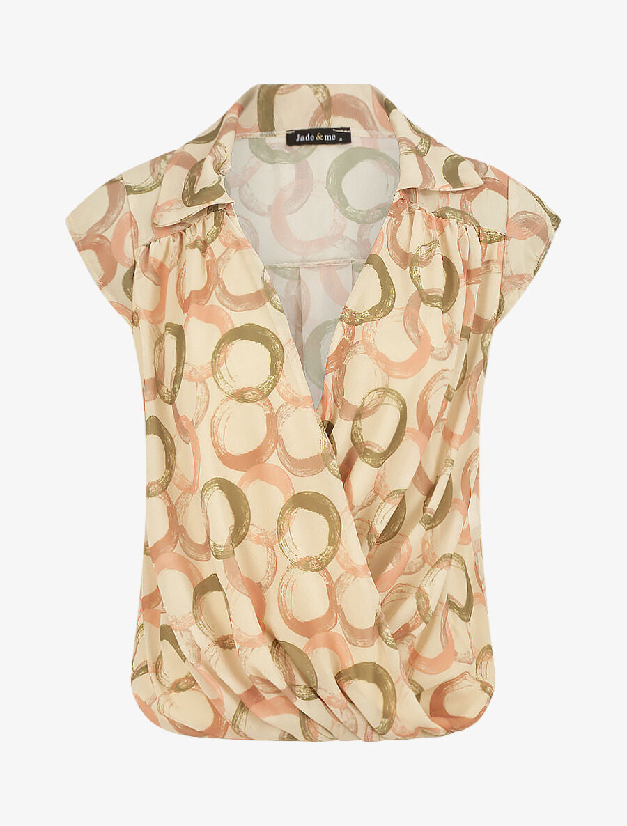 Top en voile sans manches imprimé cercles stylisés - Beige - 1
