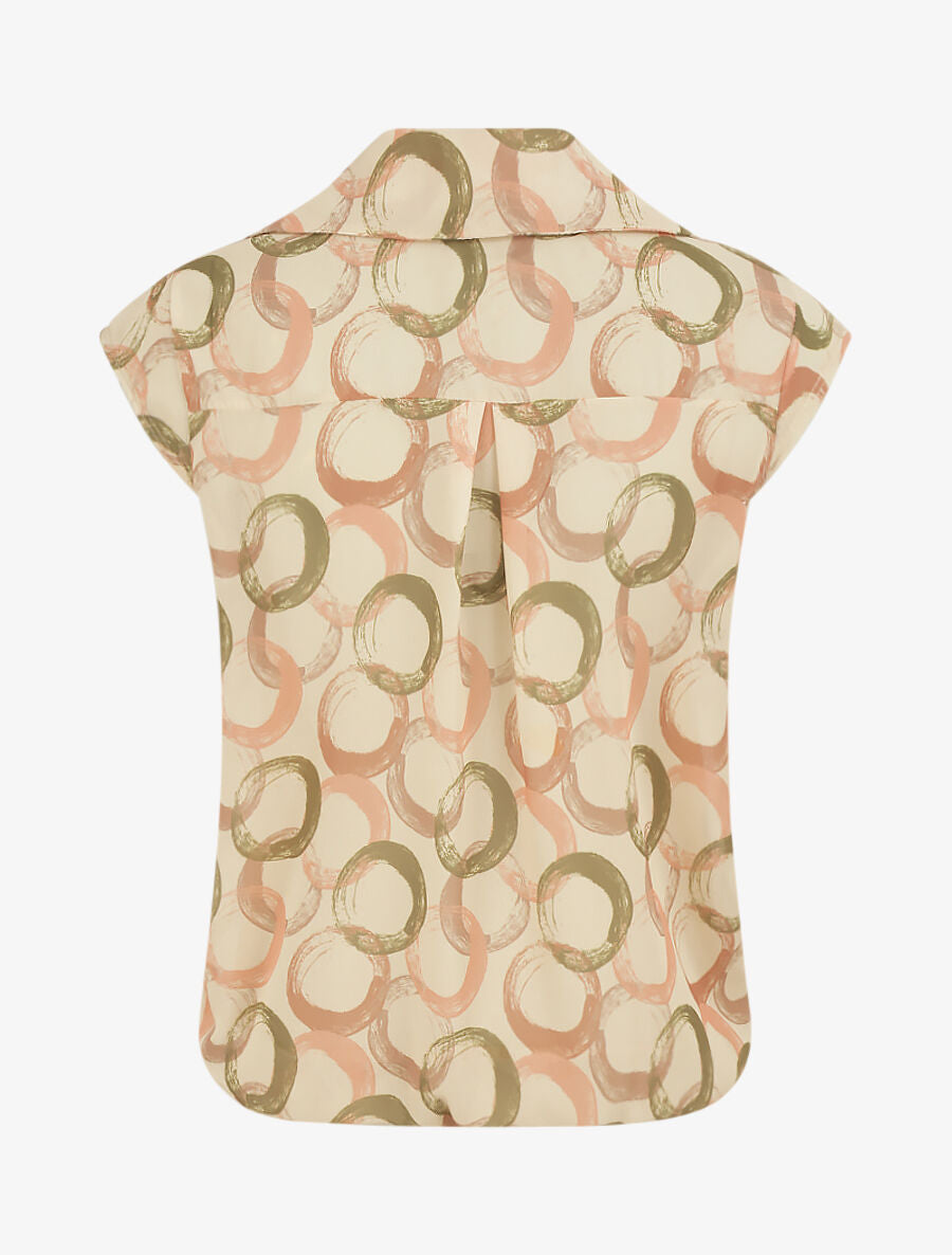 Top en voile sans manches imprimé cercles stylisés - Beige - 2