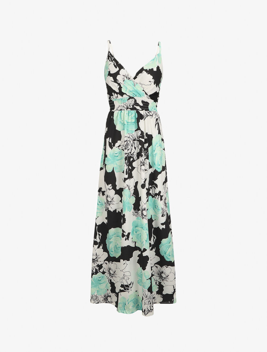 Robe longue à imprimé grandes roses - Vert d&