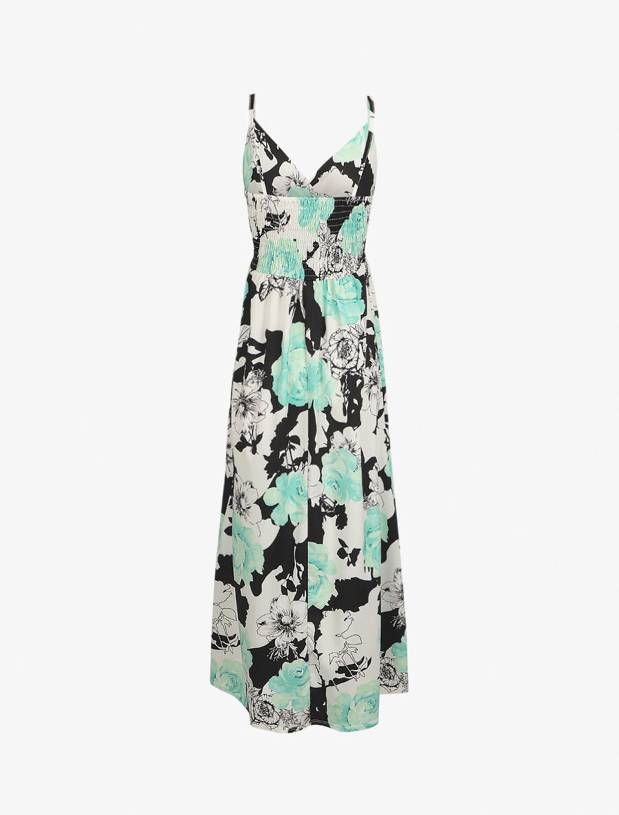 Robe longue à imprimé grandes roses - Vert d&