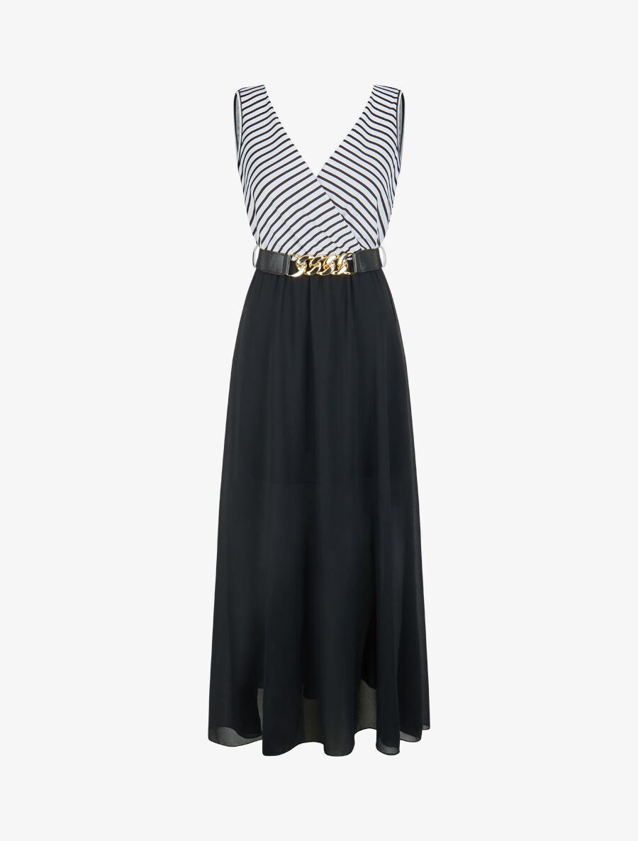Robe longue évasée à rayures - Noir - 1