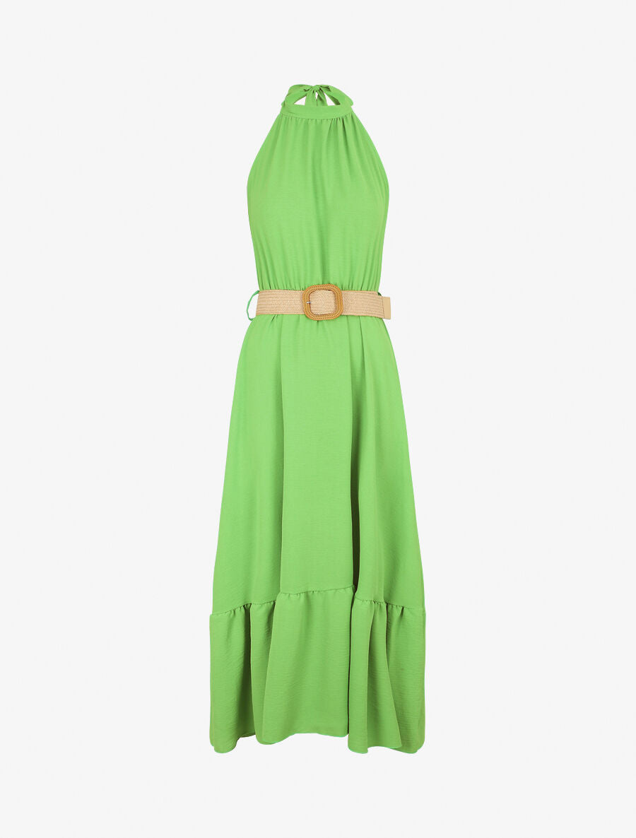 Robe longue unie dos nu - Vert pomme - 1