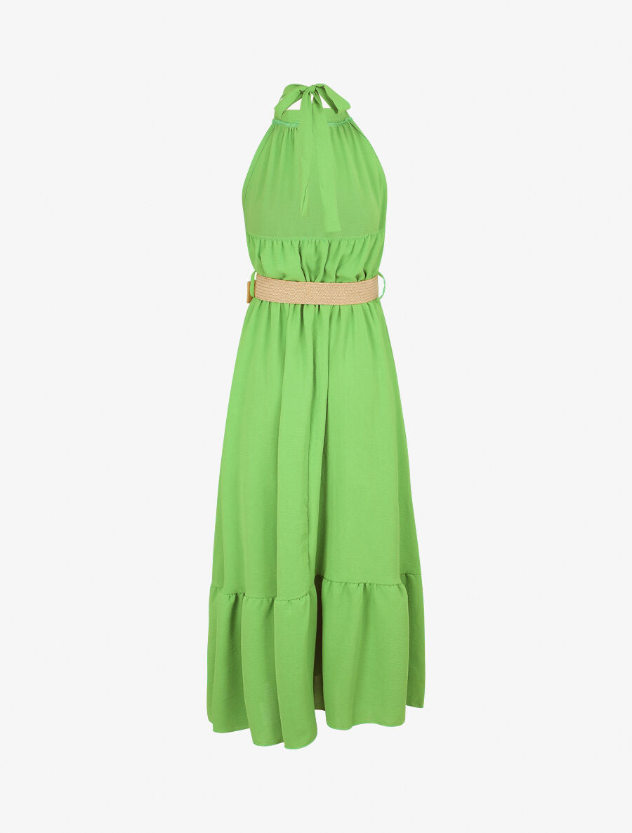 Robe longue unie dos nu - Vert pomme - 2