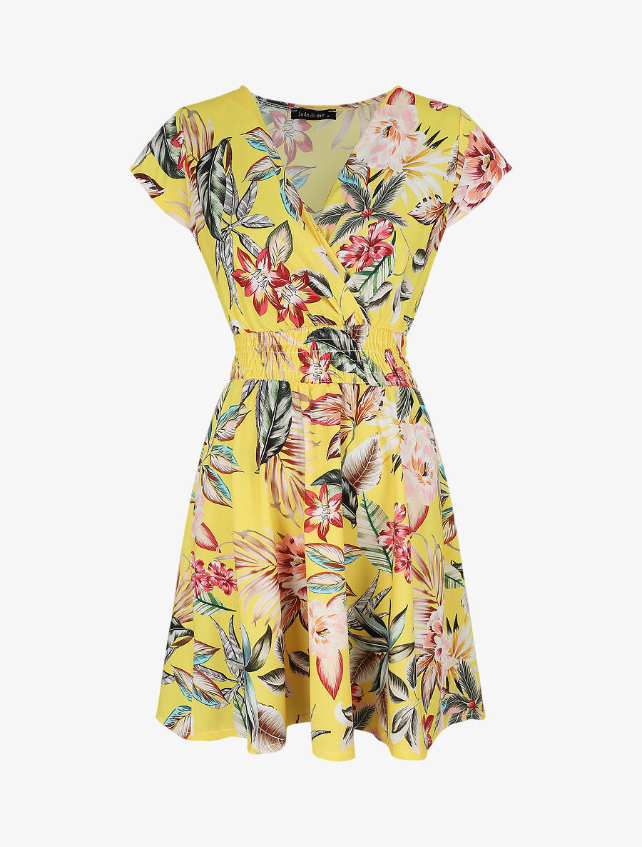 Robe mi-longue à imprimé floral - Jaune - 4