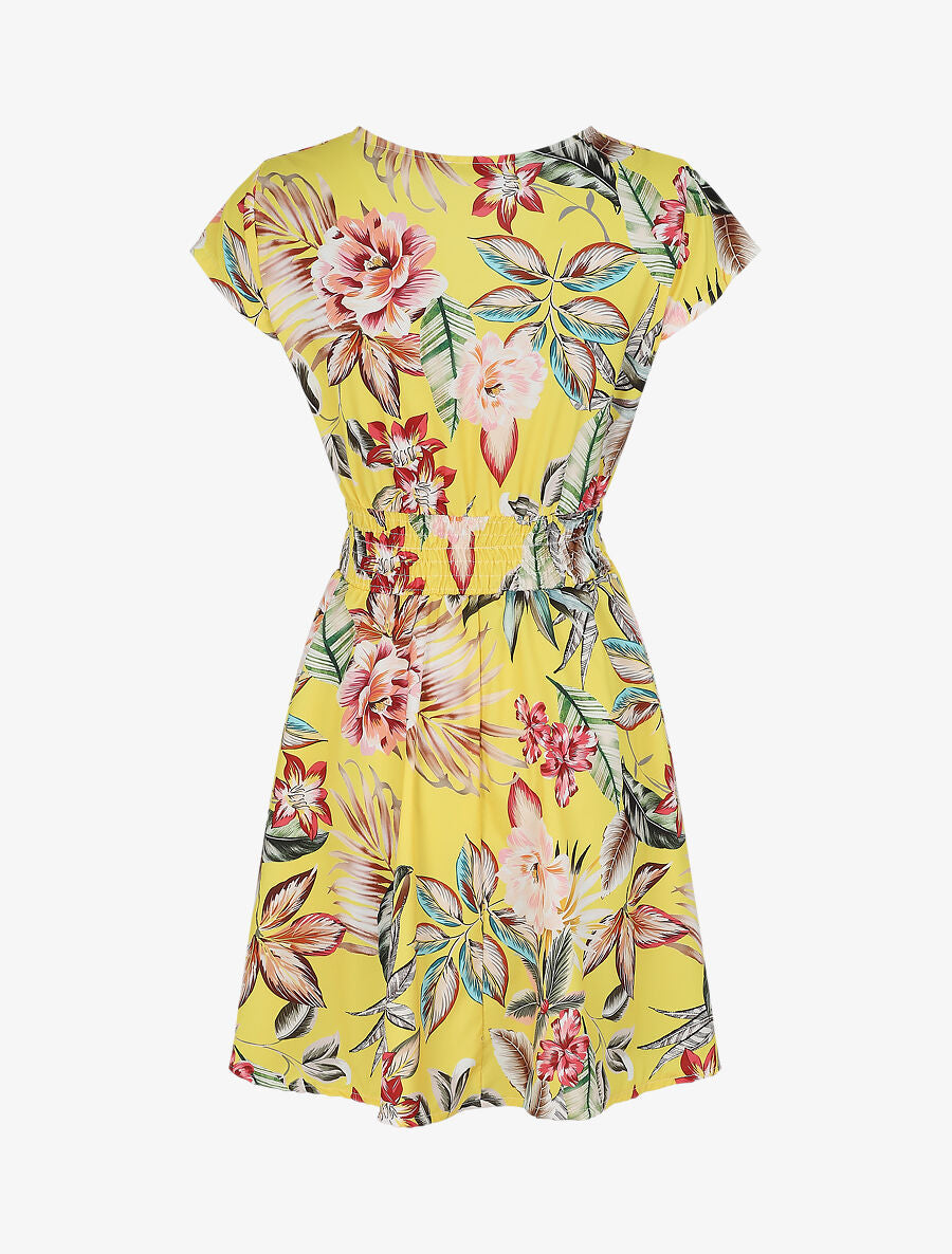 Robe mi-longue à imprimé floral - Jaune - 2