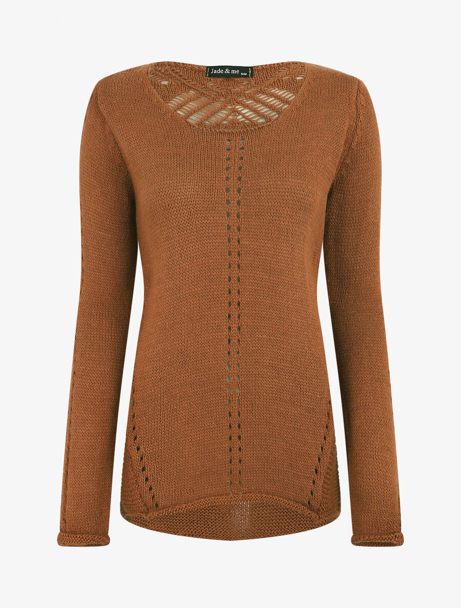 Pull droit dos en maille stylisée - Camel - 1