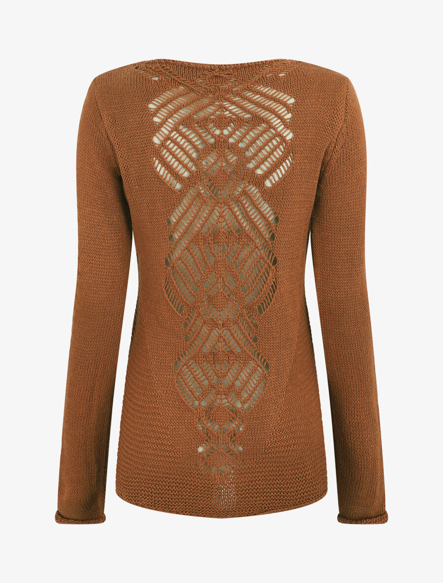 Pull droit dos en maille stylisée - Camel - 2