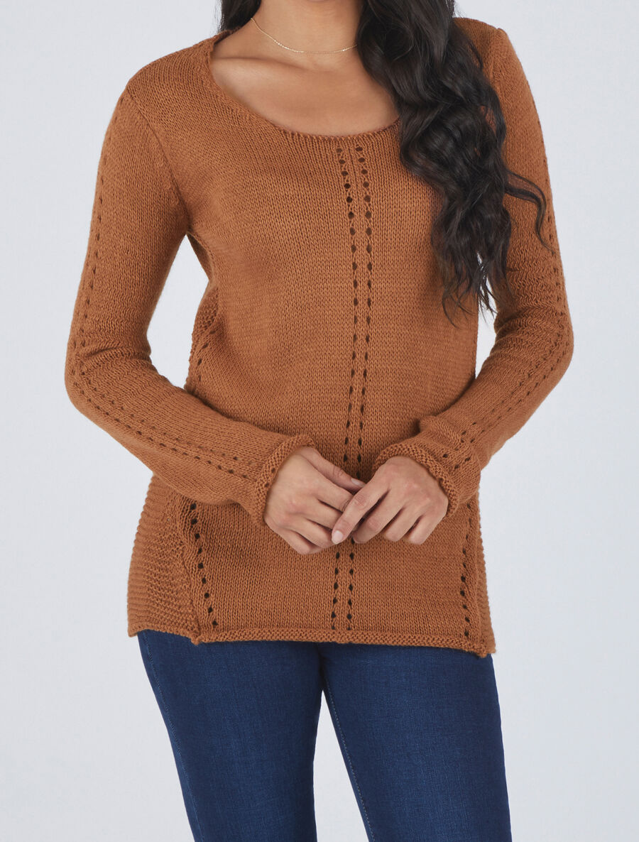 Pull droit dos en maille stylisée - Camel - 4