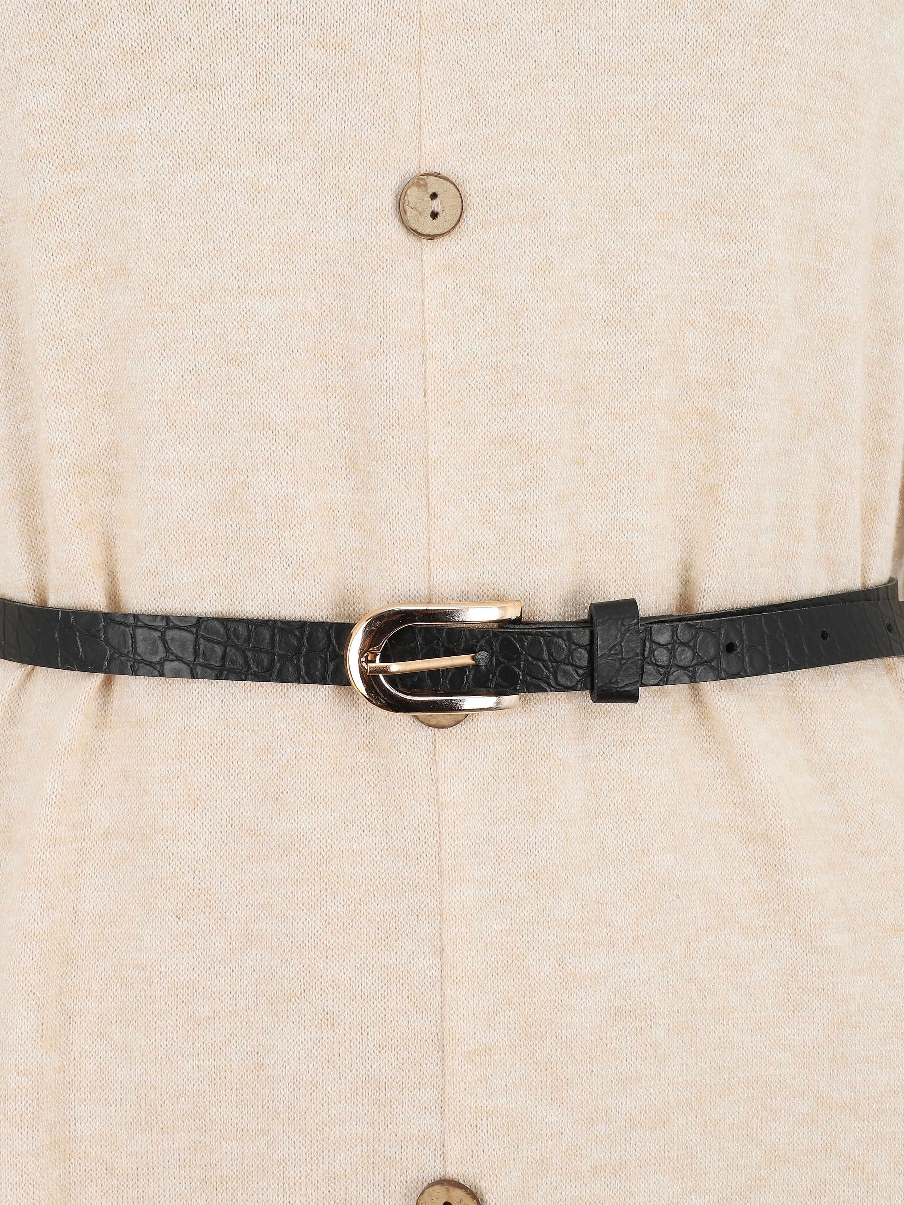 Robe pull mi-longue boutonnée - Beige - 3