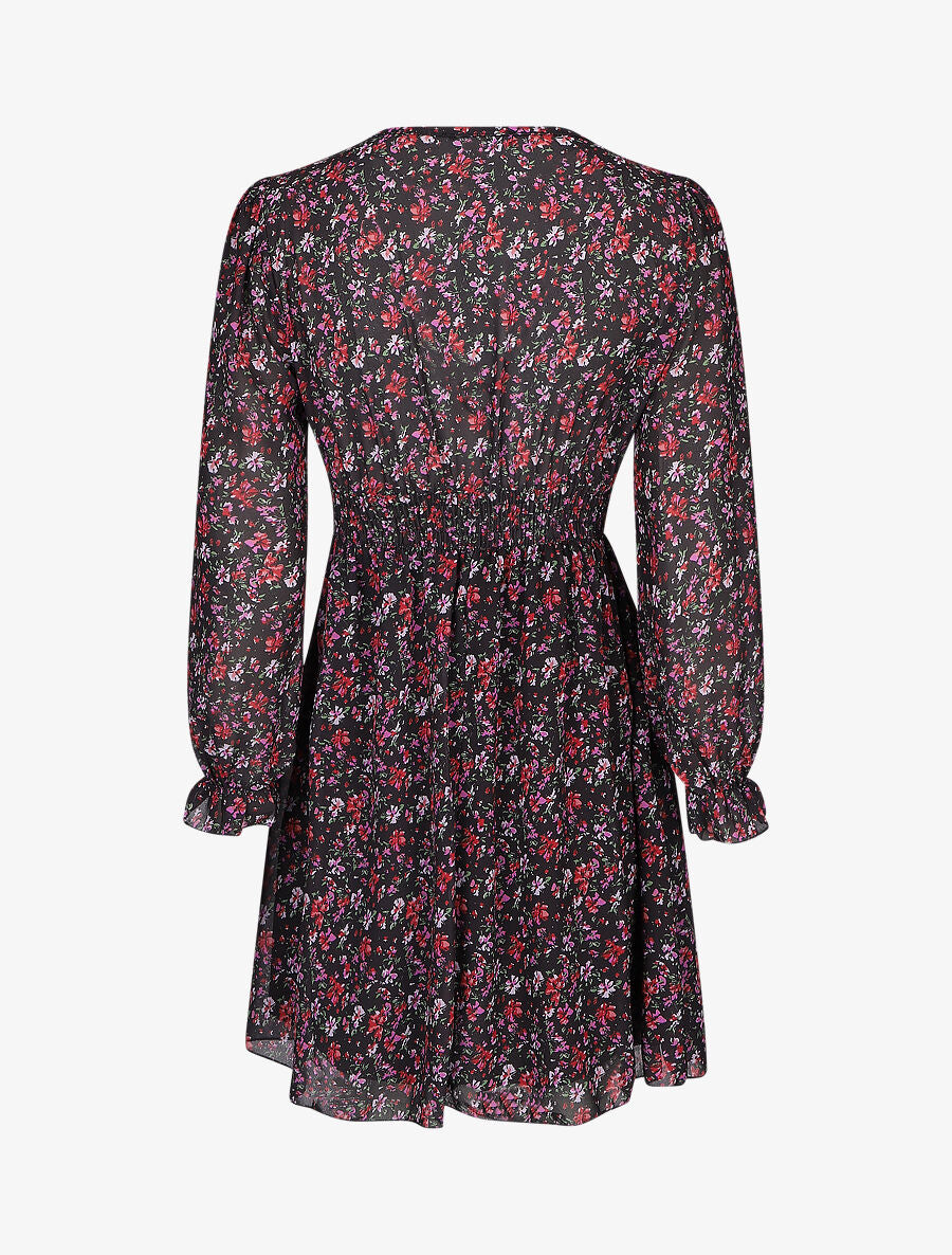 Robe courte patineuse à fleurs - Noir - 2