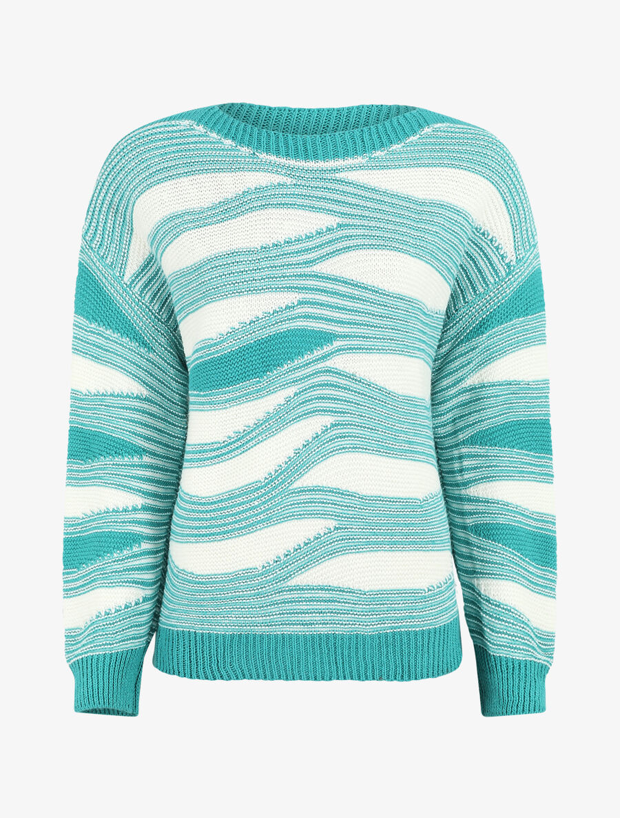 Pull coupe droite imprimé graphique - Turquoise - 5