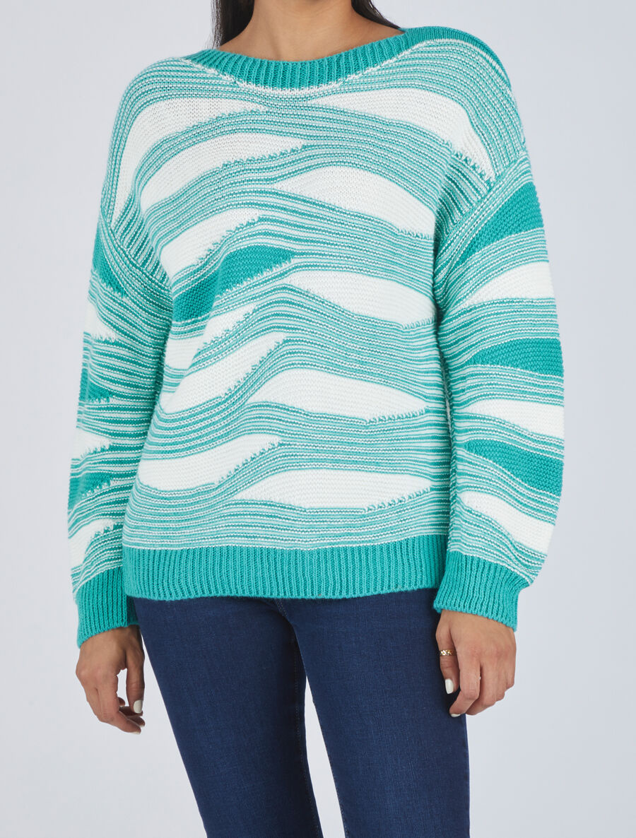 Pull coupe droite imprimé graphique - Turquoise - 4