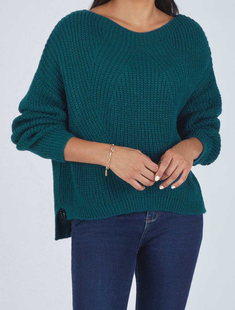 Pull loose à col bateau - Bleu canard - 4