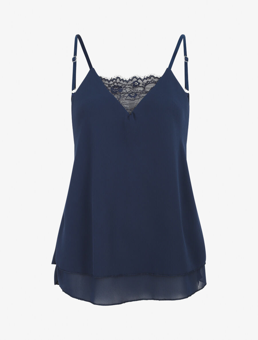 Caraco à col V en dentelle - Marine - 1