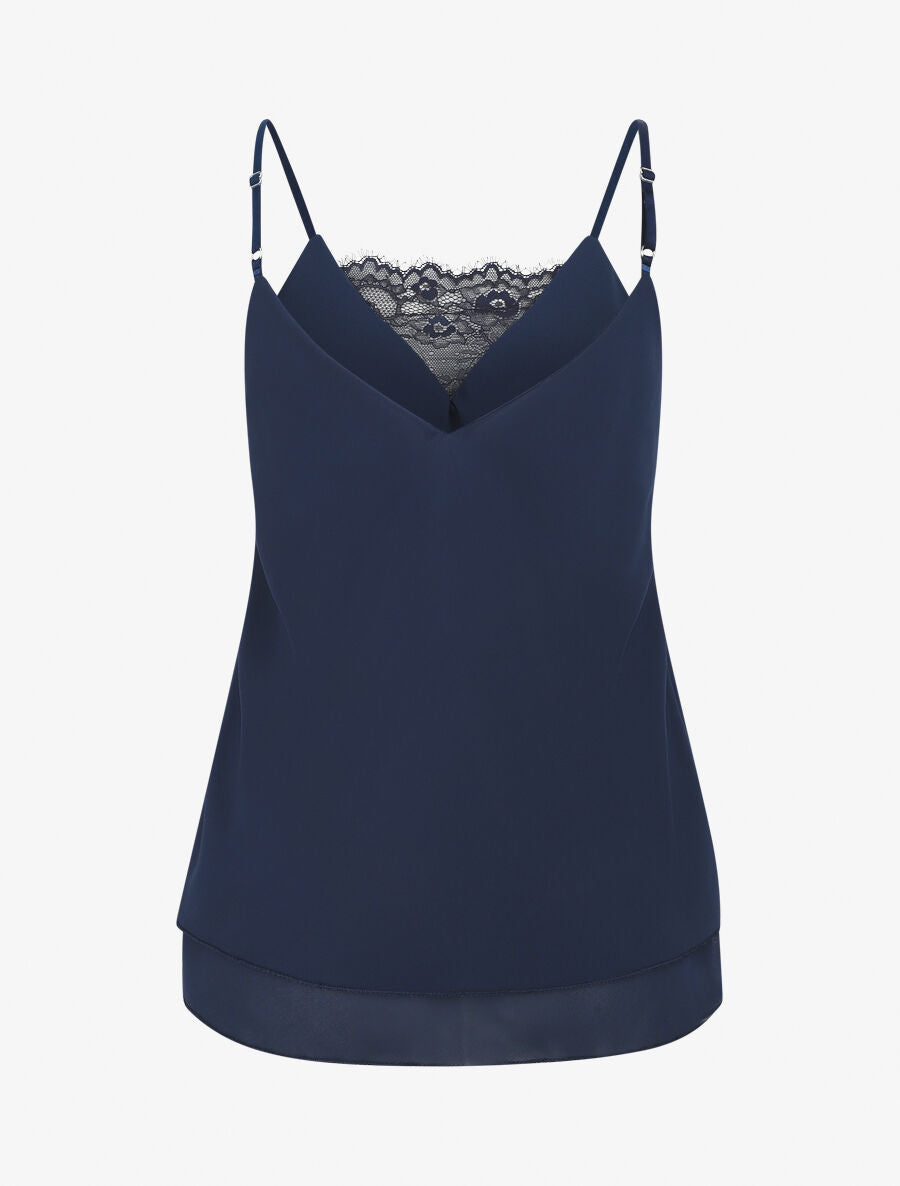 Caraco à col V en dentelle - Marine - 2