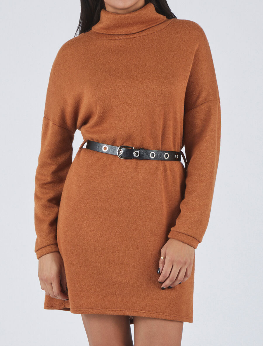 Robe pull à col roulé - Camel - 4