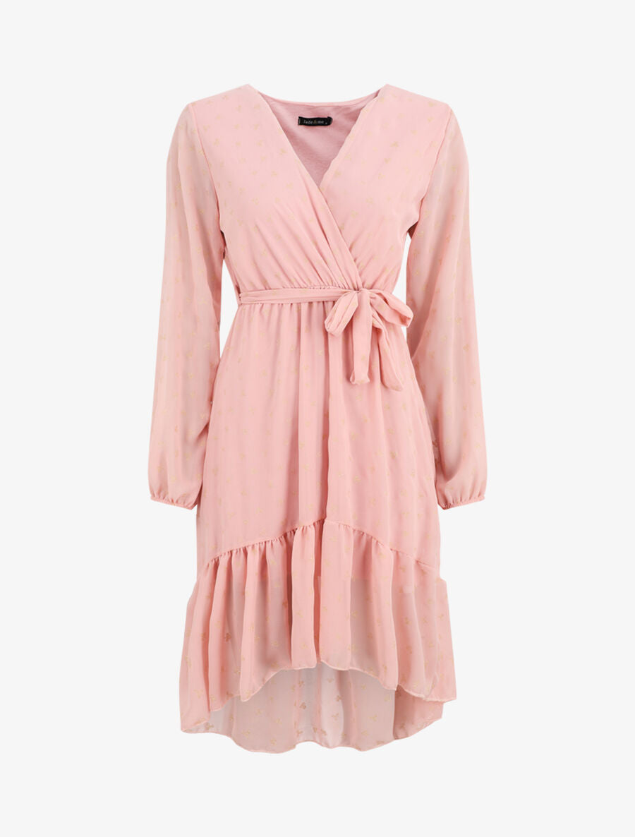 Robe élastiquée imprimée feuilles irisées - Rose - 1