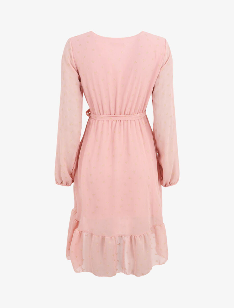 Robe élastiquée imprimée feuilles irisées - Rose - 2