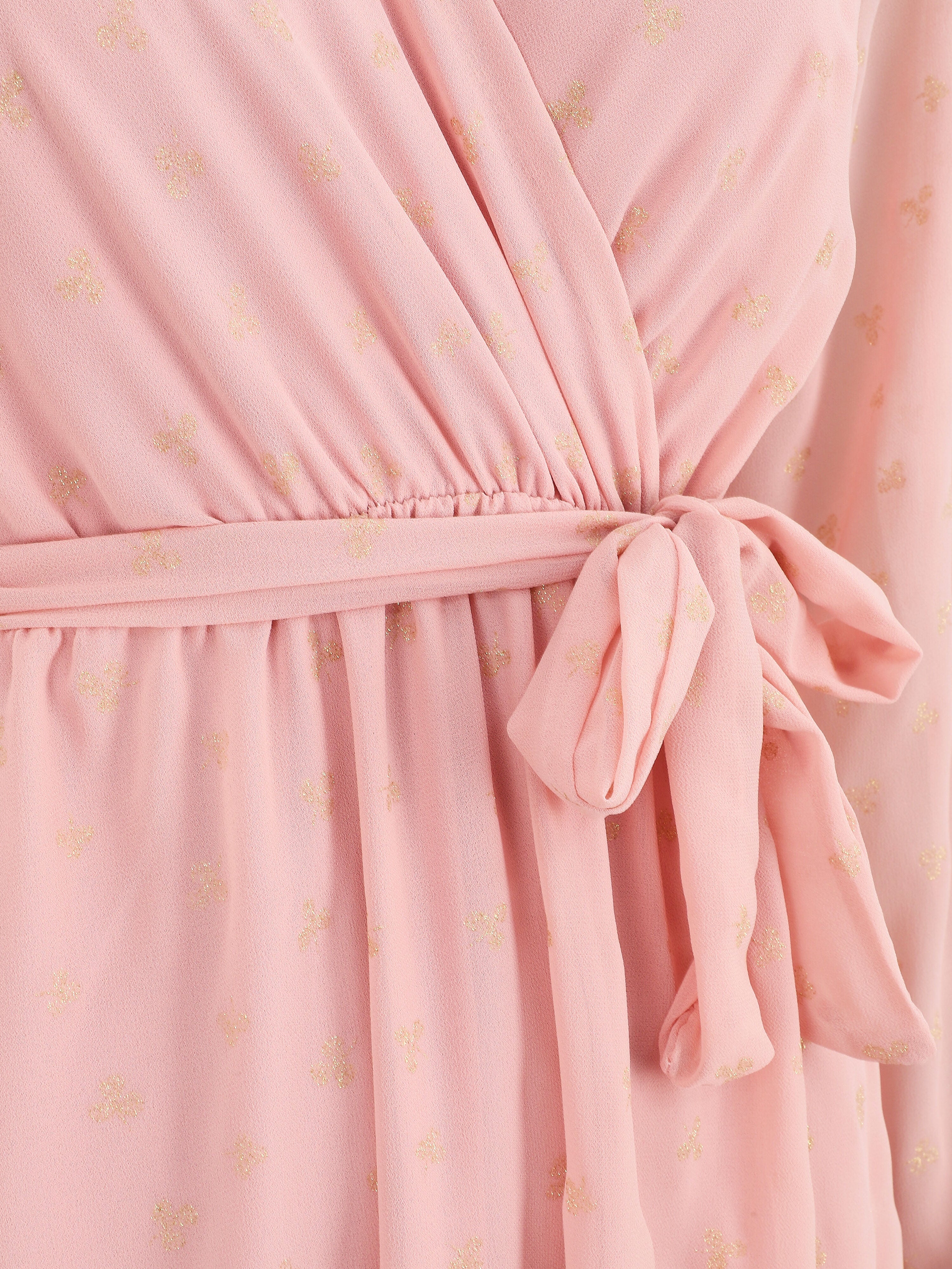 Robe élastiquée imprimée feuilles irisées - Rose - 3