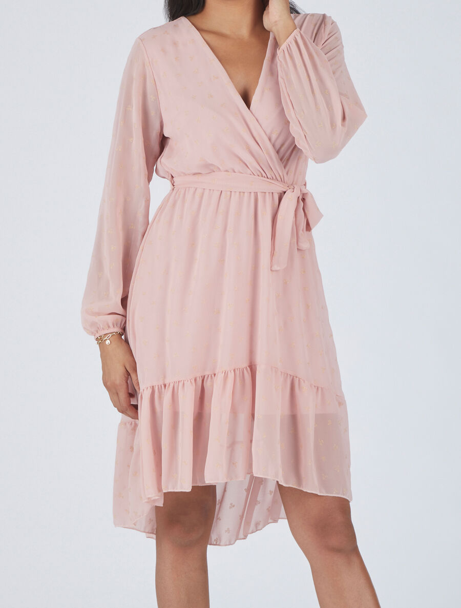 Robe élastiquée imprimée feuilles irisées - Rose - 4