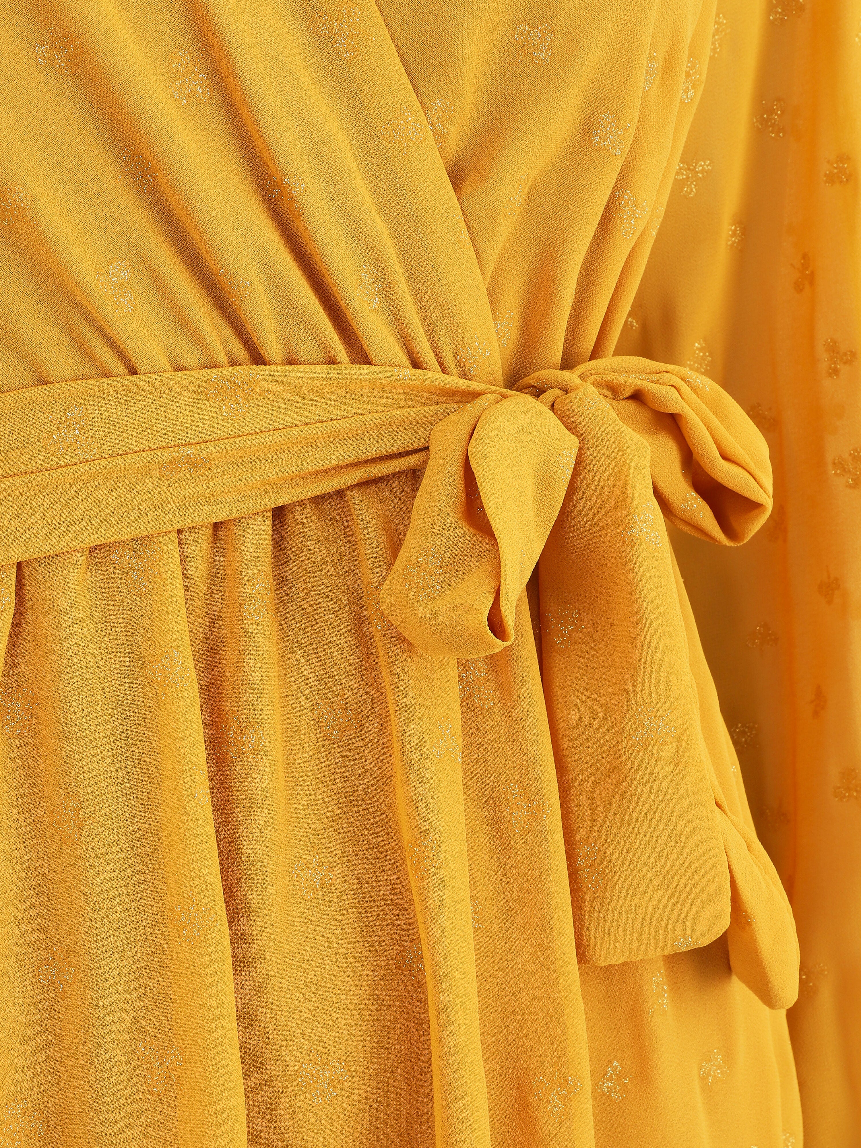 Robe élastiquée imprimée feuilles irisées - Jaune - 3