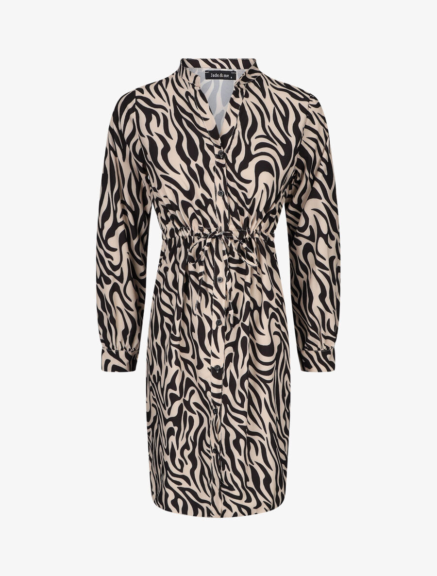 Robe chemise à taille élastiquée imprimé animal - Noir - 1