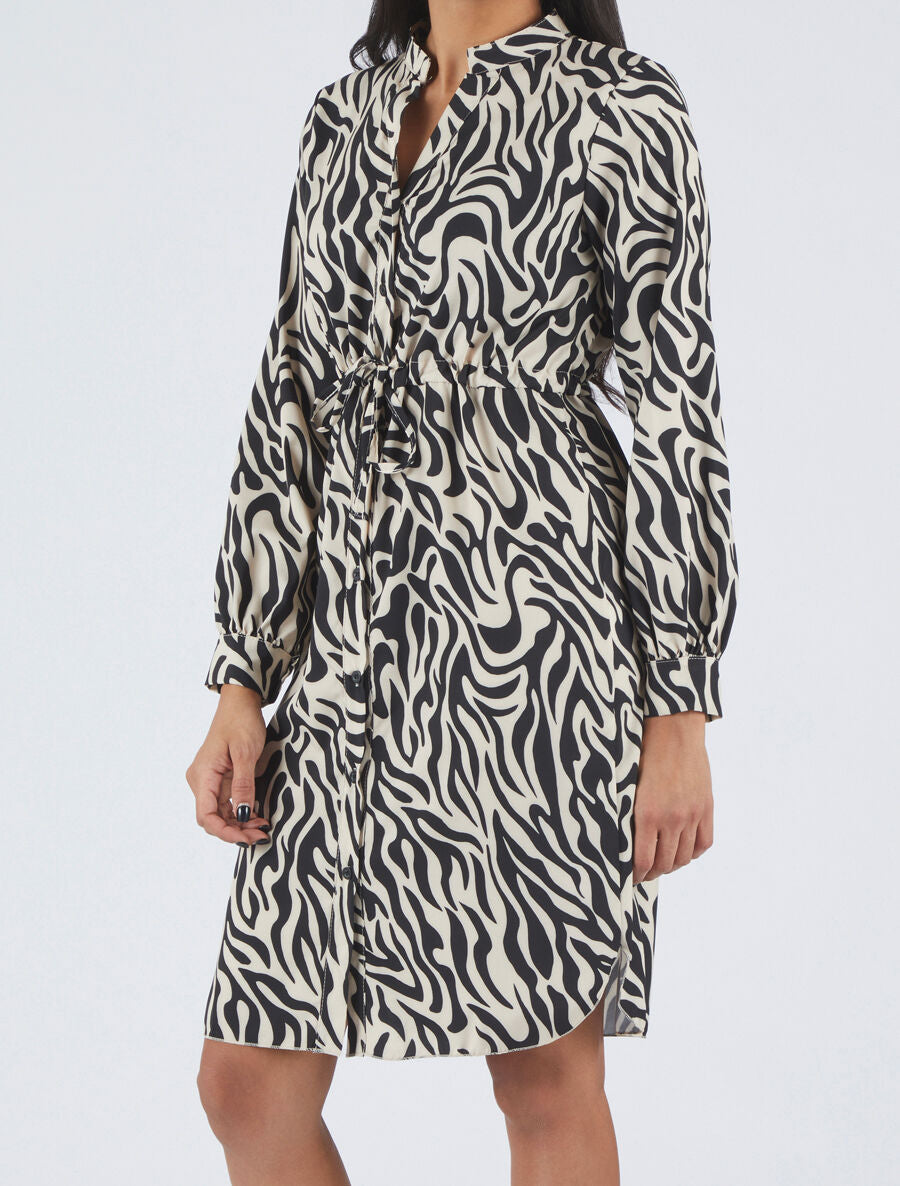 Robe chemise à taille élastiquée imprimé animal - Noir - 4