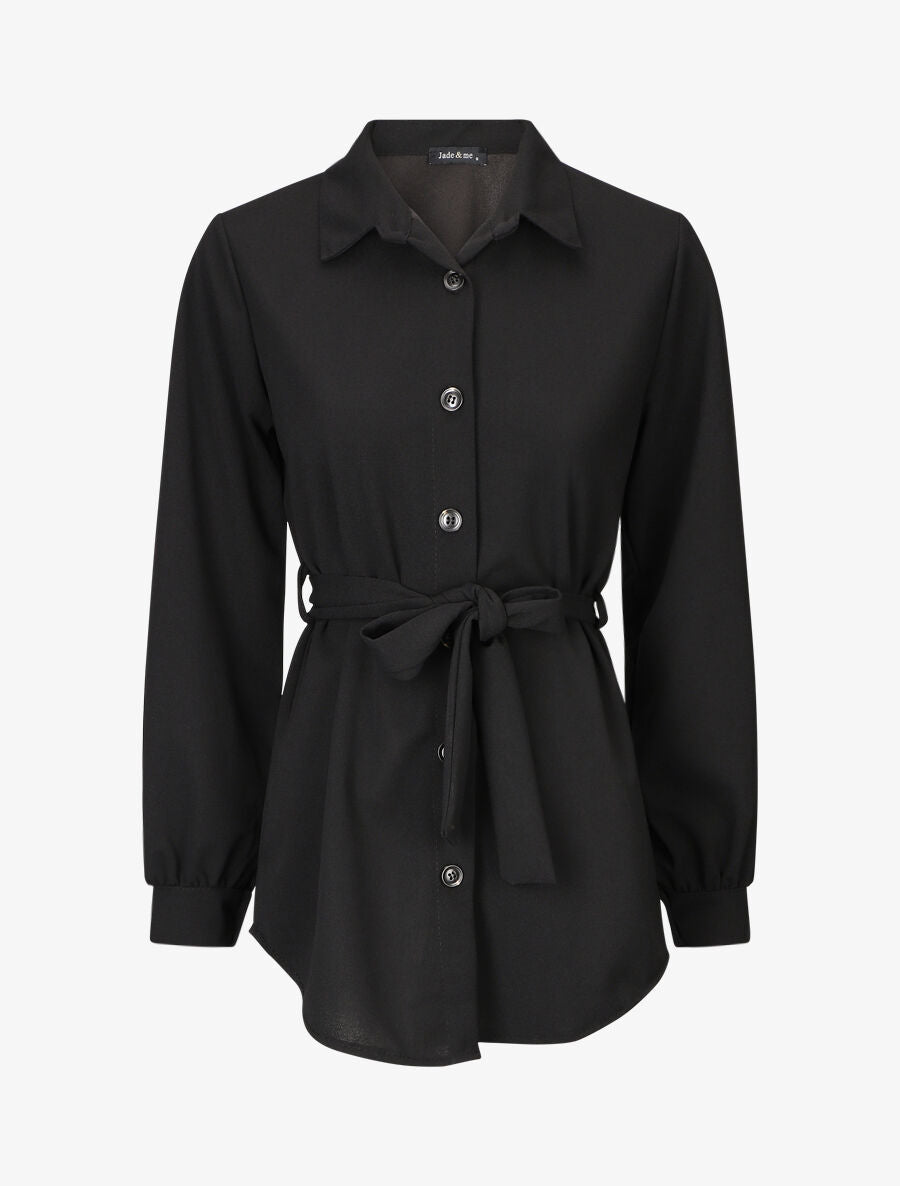 Chemise unie et liens à nouer - Noir - 4