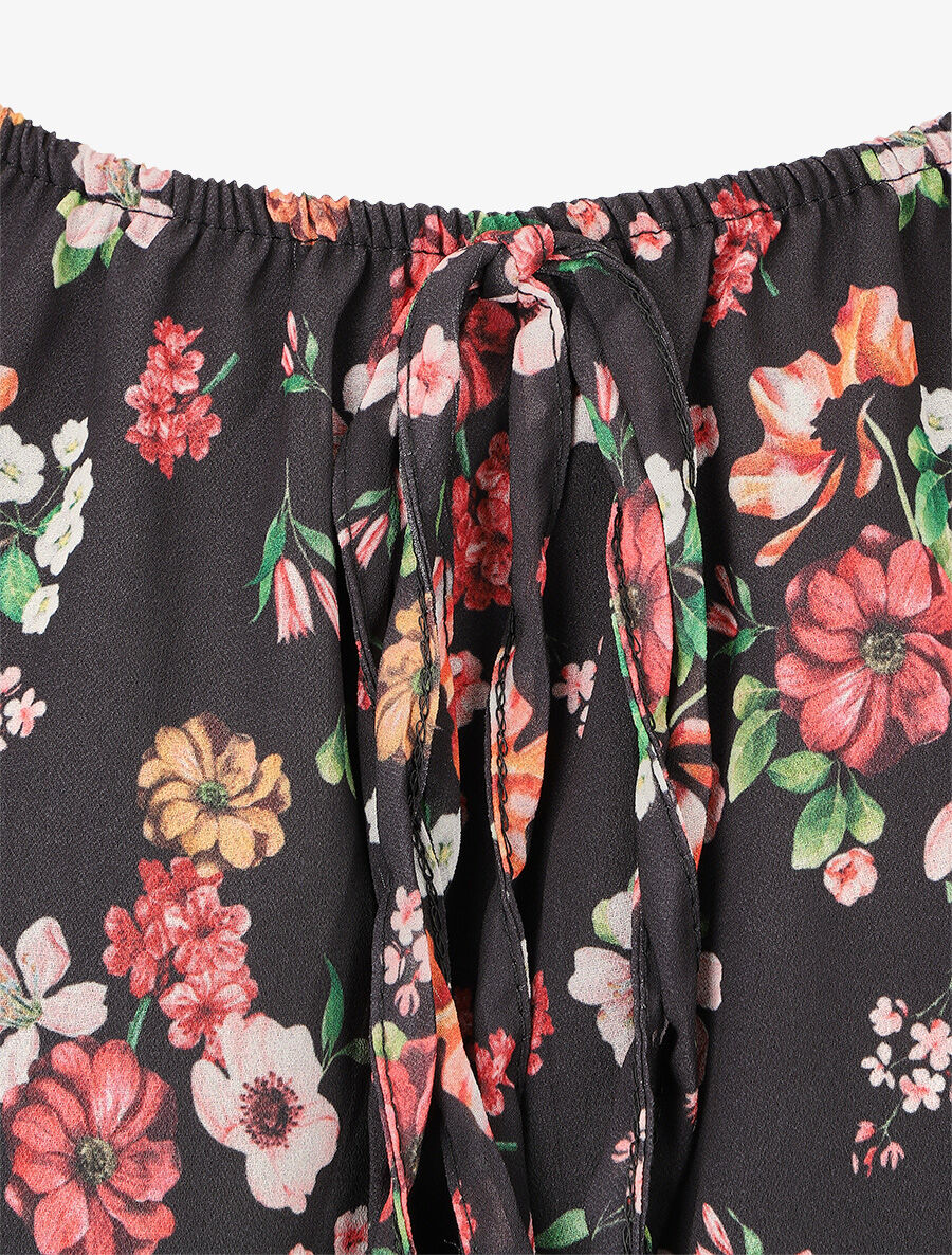 Blouse imprimé fleuri à manches transparentes - Noir - 3