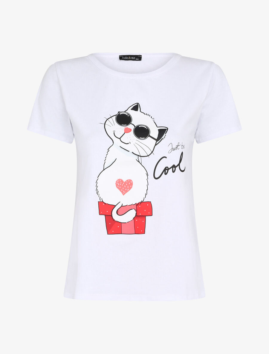 T-shirt à motif chat - Blanc - 1