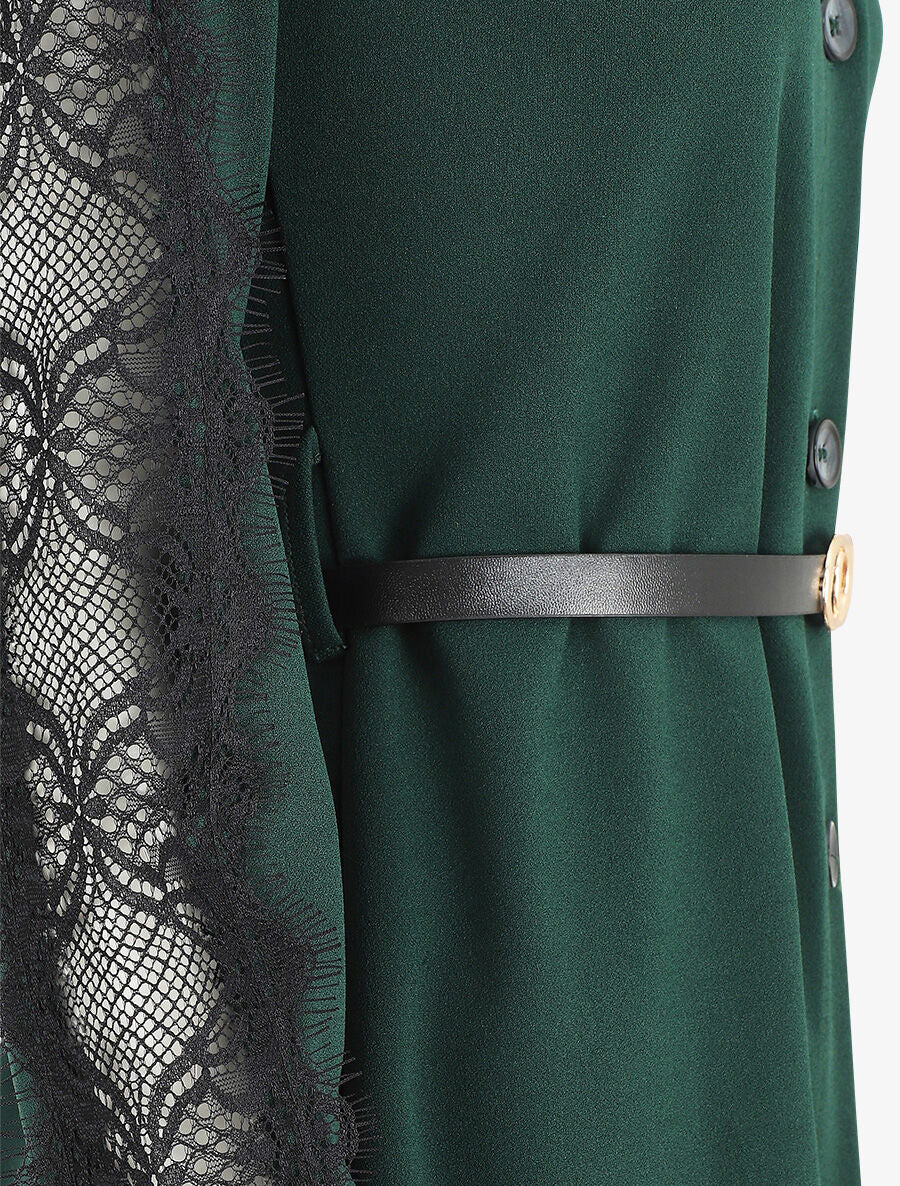 Robe chemise à manches dentelle - Vert foncé - 3