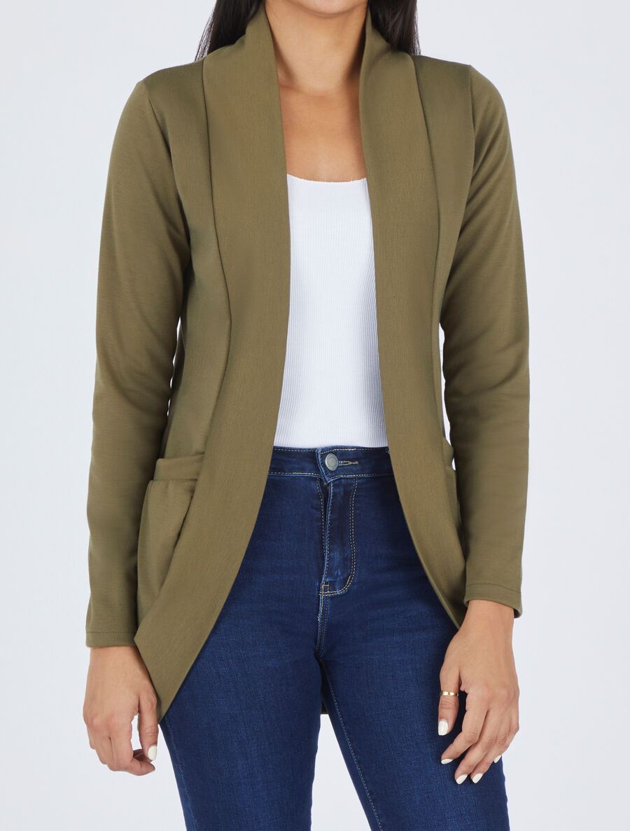 Veste légère ouverte à poches plaquées - Kaki - 4