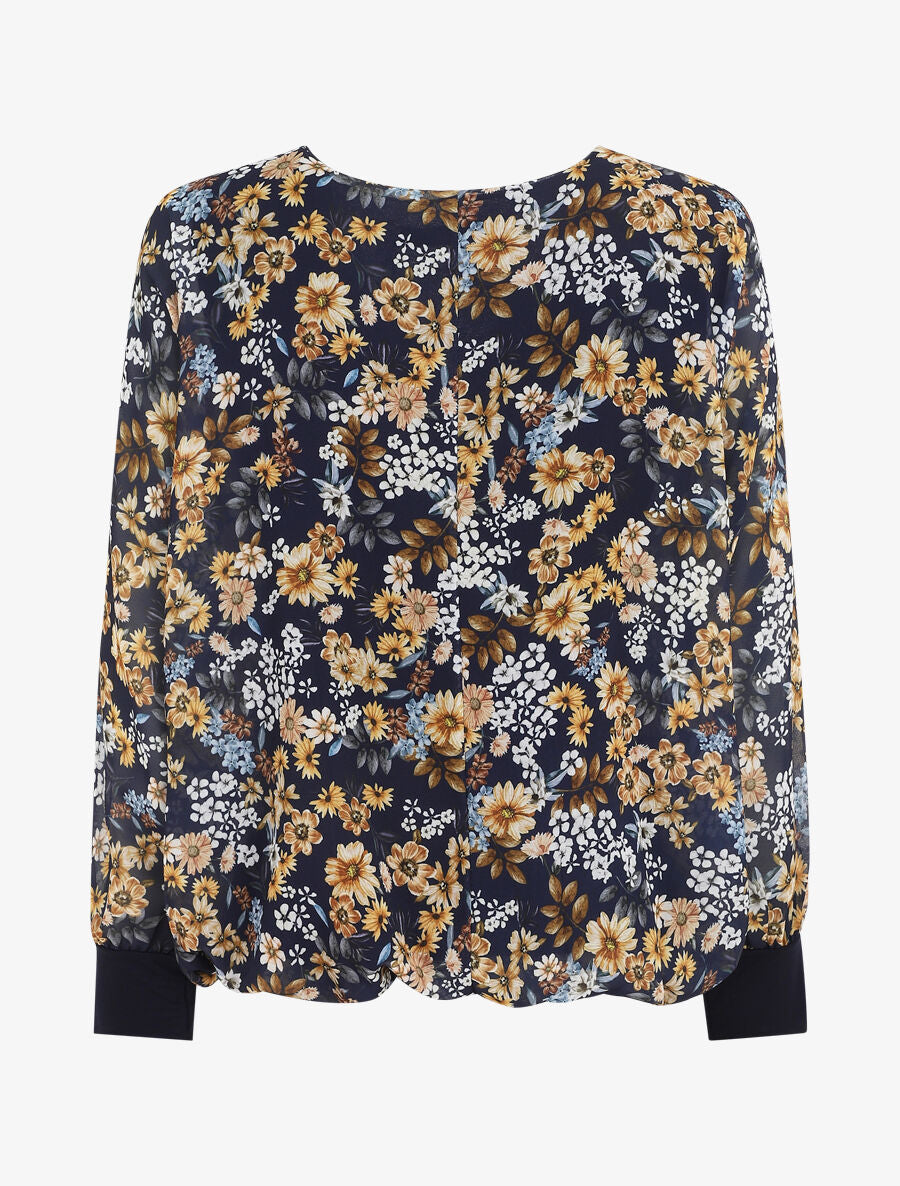 Blouse ample fleuri col zippé - Marine - 2
