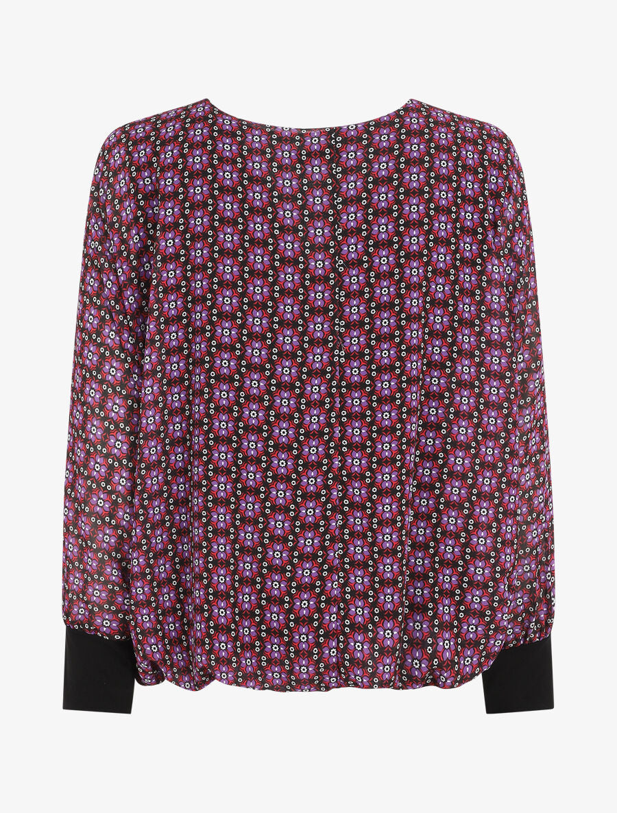 Blouse ample imprimé mosaïque fleurie à col zippé - Violet - 2